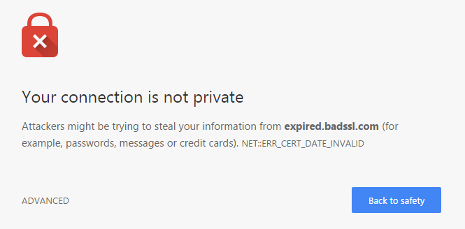 an example of an expired SSL certificate. Ensuring you have a current SSL certificate is critical to eCommerce SEO.